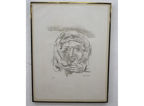 Girl With Headscarf Limited Edition Lithograph, Oskar Kokoshka, 1964, #11/50,  Marlborough Gallery Label Verso