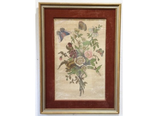 Chinoiserie-Inspired Print - Flowers And Butterflies - Elegant And Fine Mat & Frame