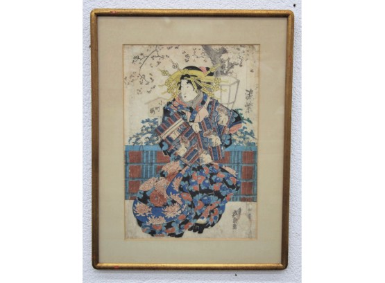Stunning.  Ukiyo-e  Woodblock Print Attributed To Sencho, Framed Under Glass