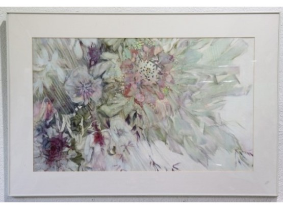 Explosive Floral Abstract - Colored Pencil, Watercolor, And Pastel On Canvas, Framed Under Glass