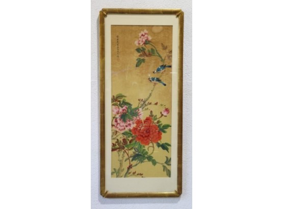 Flowers & Birds By Yuen Chen, Original Painting On Silk, ArtLore Back Label