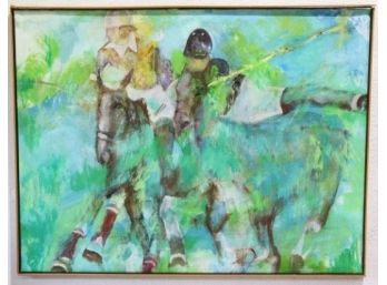 Hockey Fight At Polo Match, Acrylic & Gouache On Canvas, Signed Verso