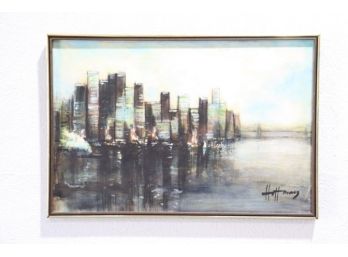 Vintage Lower Manhattan Harborscape, Original On Canvas, Signed Hoffman Lower Right