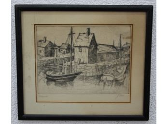 Rockport By J. Pell, Framed Vintage Etching, Titled And Signed By Artist