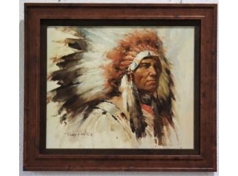 First Nations Chief, Original Oil Portrait By Troy Denton