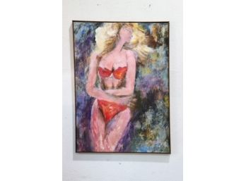 Bikini Female Standing Portrait, Original On Canvas, Signed/Dated 5-04 SMC