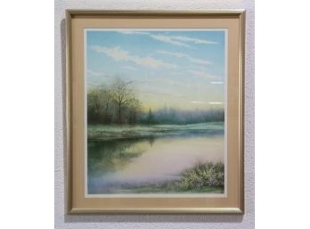 Mirror Sky Lake Landscape Color Print, Matted Glazed Framed