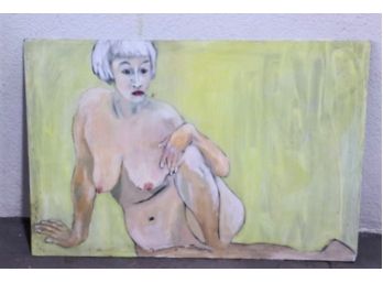 Broad Brushstroke Portrait Of Nude Broad, On Board, Signed Chen (verso)