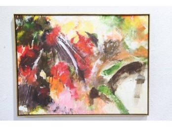 Abstract Flower Explosion, Acrylic On Canvas, Framed