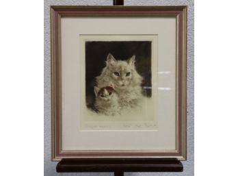 Vintage Original Engraving, Mama Cat And Kitty, (perhaps) After Adolph Meyer-bernhardt