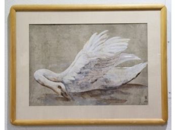 Masterful Asian Watercolor & Gouache Print, Framed And Glazed