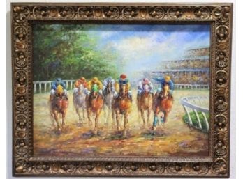 Thoroughbred Sized Original Oil On Canvas, Signed Lower Right (partially Legible)
