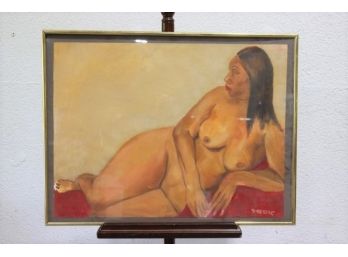 Reclining Nude, Original On Canvas Board, Signed And Dated  5-10 SMC, Framed And Glazed