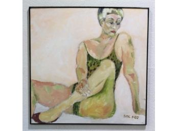 Green Leopard Lady Portrait, Original On Canvas, Signed And Dated S.M.C. 1/02