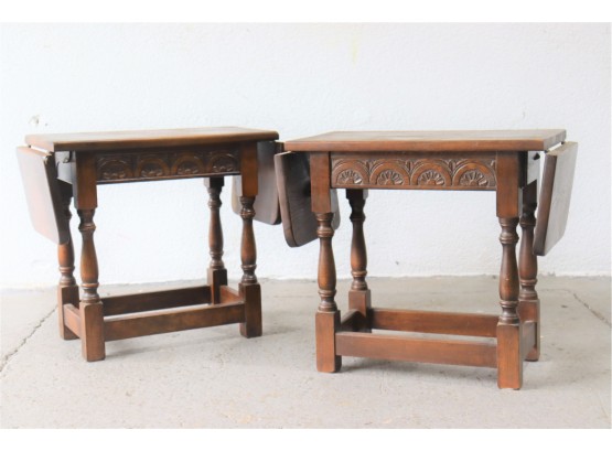 Pair Of Small Reprodux  Drop Leaf Tables By Bevan Funnell LTD, Made In Newhaven, England