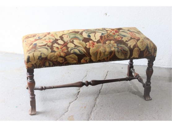 Floral Tapestry And Spindle Frame Low Bench