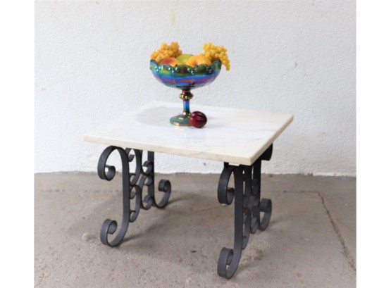 Wrought Iron And White Stone Low Side Table