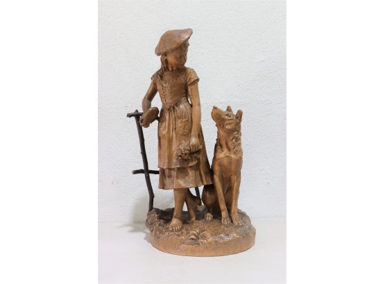 No Fear Red Riding Hood With Wolf Pictorial Statuette - Painted Cast Composite