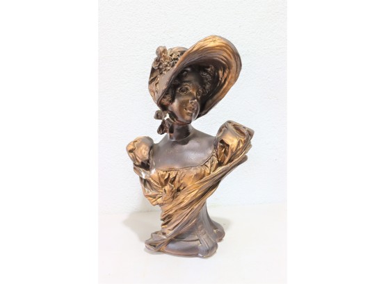 Bust With 80s Shoulder Pads (1880s, Actually) - Plaster Head/Shoulders Figurine Of Woman With Hat And Dress