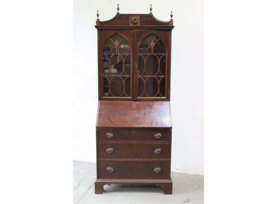 Vintage Mahogany Secretaire - Bookcase,  Astral Glazed Doors, Fall Front Opening - Skandia Furn. Co.