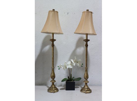 Twin Tall Table Lamps With Elongated Linen Bell Shades