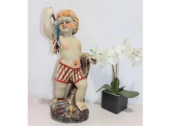 Decorative Figurine - Putti Fisher Boy Shows Of Today's Catch
