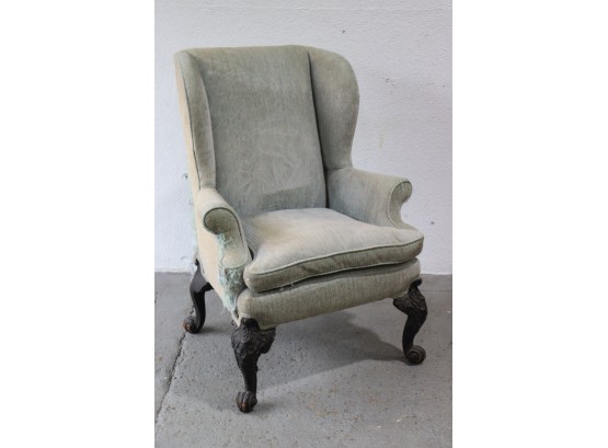 Vintage Ted Nugent Chair: Wing Back Wide Seat And Rolled Arm Chair Over Claw Scroll Feet