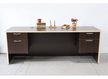 Bossy Boss Desk - Contemporary Design, Modern Features, Classic MCM Styling - Blond Edge-banding, Dark Veneer