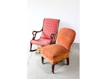 Rocker And Slipper Duo: Nouveau Rocking Chair And Swivel Leg Parlor Chair - Rough, But Still Shabby Chic