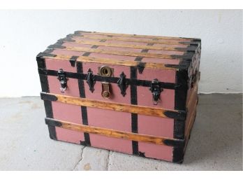 Pink. Vintage. Trunk. Wood Rails And Iron Straps. And Pink.