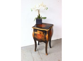 Antiqued Chinoiserie Bombe Chest End Table