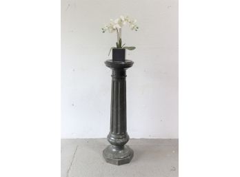 Greco-Roman Fluted Pillar Stand In Green Stone -some Chips