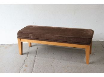 Contemporary Ethan Allen Modern Nordic Style Bench - Blond Wood And Brown Upholstery