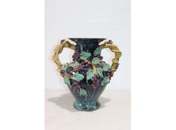 Decorative Vineyard Trophy Vase - Grape Vine Twist Handles And Bunch Of Bunches