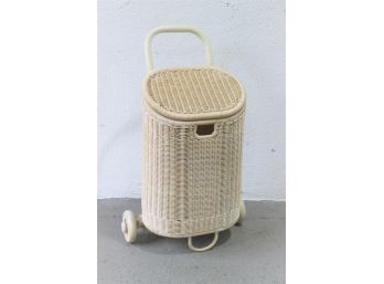 Wicker On Wheels: Exquisicute Laundry Hamper Cart - Cane And Rattan, Hinged Lid, And Faux Bamboo Handle