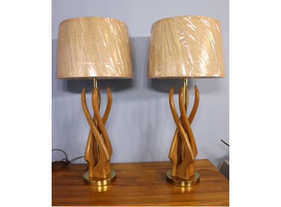 Pair Of Mid Century Sculptural Lamps -New Shades