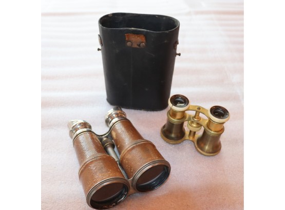 Vintage WWl Leather Chevalier Military Binocular  & Brass Binocular