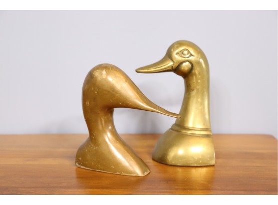 Pair Of Vintage Brass Ducks Heads
