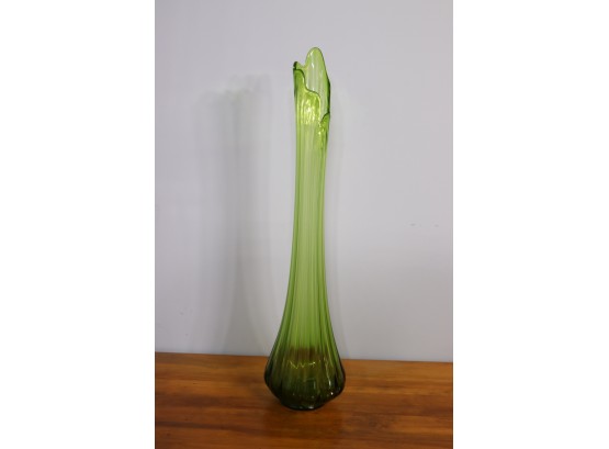 Tall Vintage Green Glass Drape Swung Bud Vase