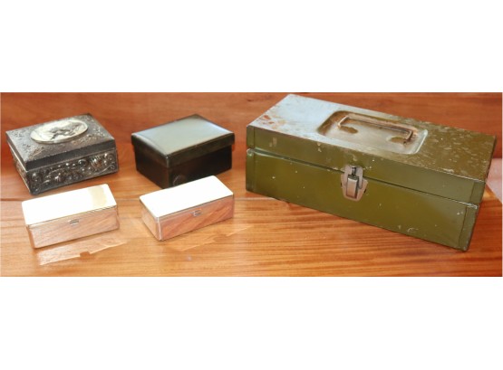 Group Lot - Vintage Small(ish) Lidded Boxes And A Camera-Ready Small Scruffy Vintage Tool Box