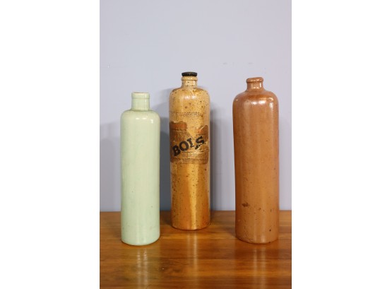 Vintage Ceramic Pillar Liquor Bottles - One Still Has Partial Lucas Bold Label Remaining And Closure