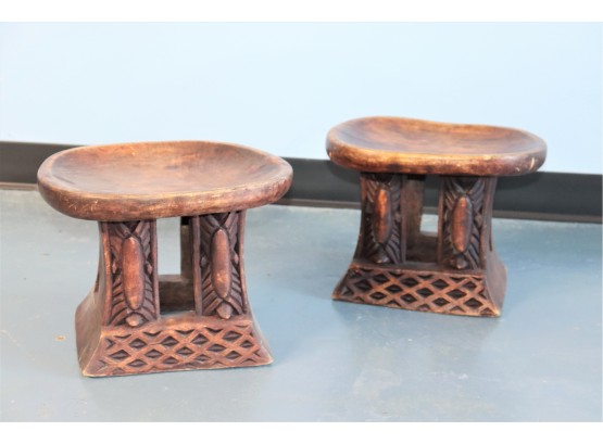 Pair Of Hand Carved African Stools