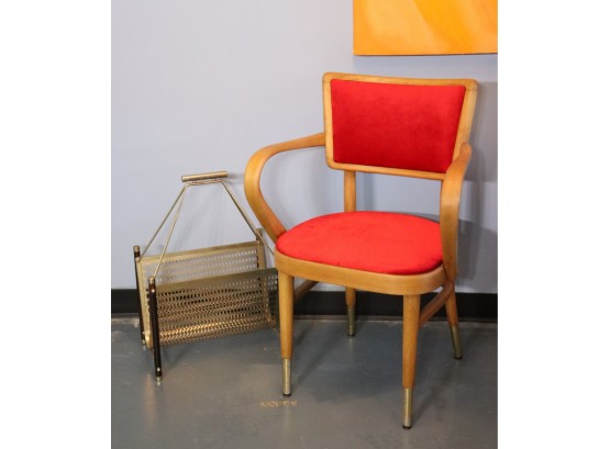 MCM Cherry Bridge Chair With Seat And Back Upholstered In Red - Thonet Inspired?