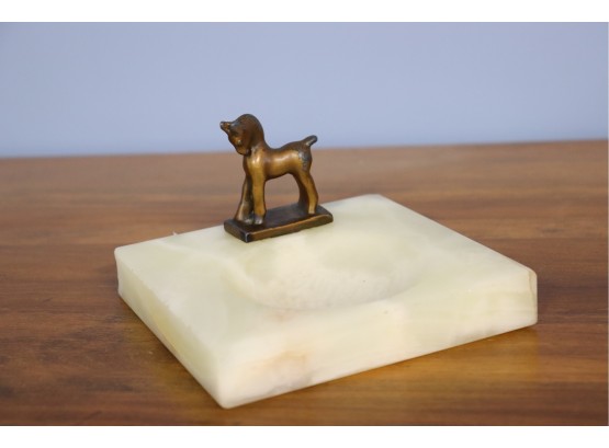 Vintage Marble Desk Square With Gold-tone Guardian Pony (don't Laugh Guardian Ponies - Look Cute But EVIL!)