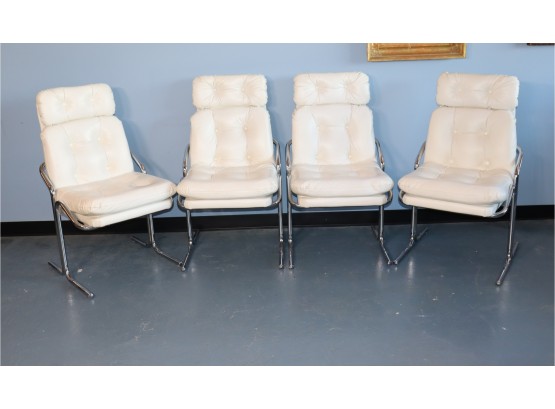 Set Of Four(4) 1970's Groovy White Vinyl Chairs -all Original