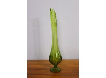 Tall Vintage Green Glass Drape Swung Bud Vase