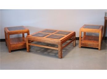 Mid Century Modern Smoked Glass Side Tables & Coffee Table