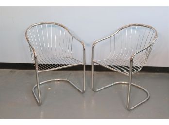 Pair Of Mid Century Modern Chrome Cantilever Chairs