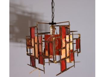 MCM-Brutalist Stained Glass Light Fixture