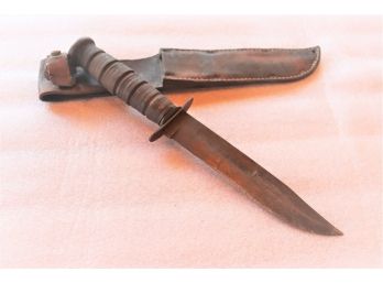 Vintage Military Style Survival/Combat Knife With Leather Sheath